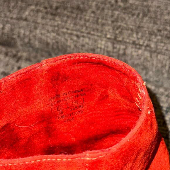 Pull&Bear Women's Ankle Boots US 7 Red Block Heel Back Zip Almond Toe Bootie - Picture 4 of 6